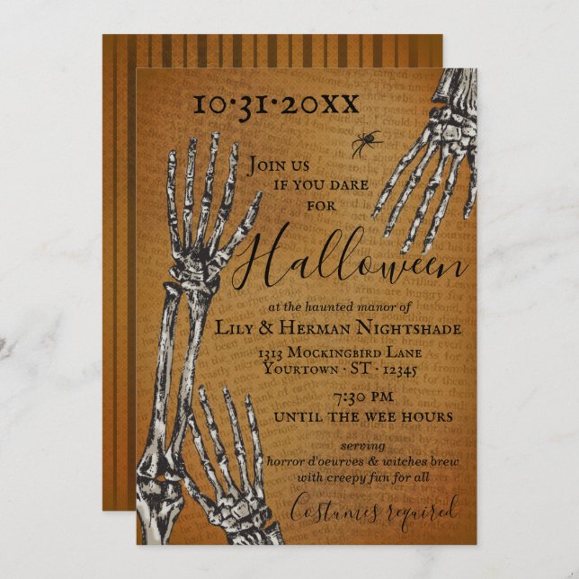 Creepy Skeleton Hands Halloween Party Invitation (Front/Back)