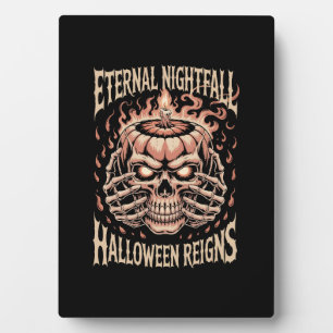 Creepy Skeleton Hands Pumpkin Skull Plaque