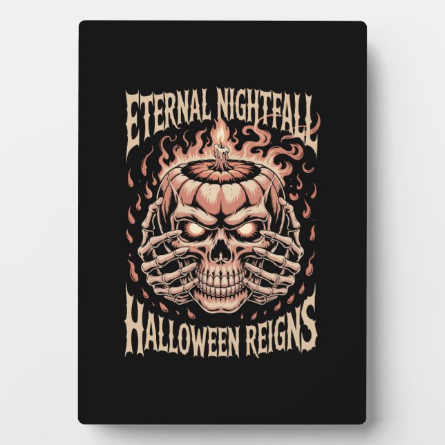 Creepy Skeleton Hands Pumpkin Skull Plaque (Front)
