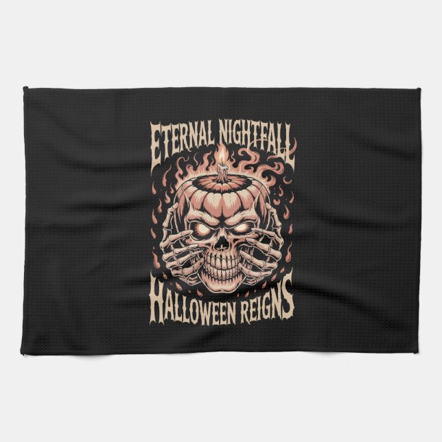 Creepy Skeleton Hands Pumpkin Skull Tea Towel (Horizontal)