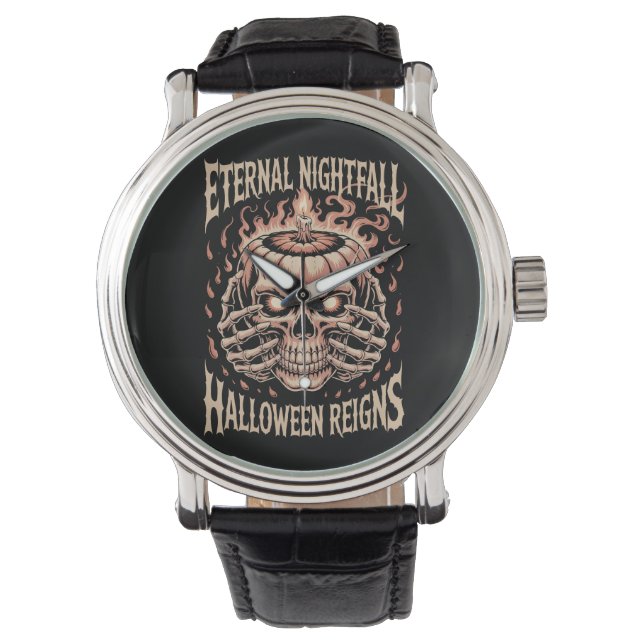 Creepy Skeleton Hands Pumpkin Skull Watch (Front)