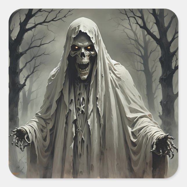 Creepy Skeleton Man Square Sticker (Front)