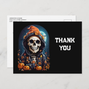 Creepy Skeleton & Pumpkins Halloween Thank You Postcard