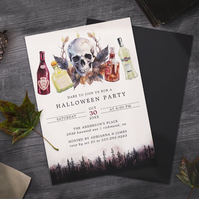 Creepy Skull & Alcohol | Fun Adult Halloween Party Invitation (Creator Uploaded)