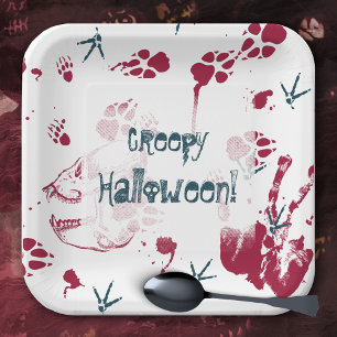 Creepy Skull Blood Traces Halloween Party Paper Plate