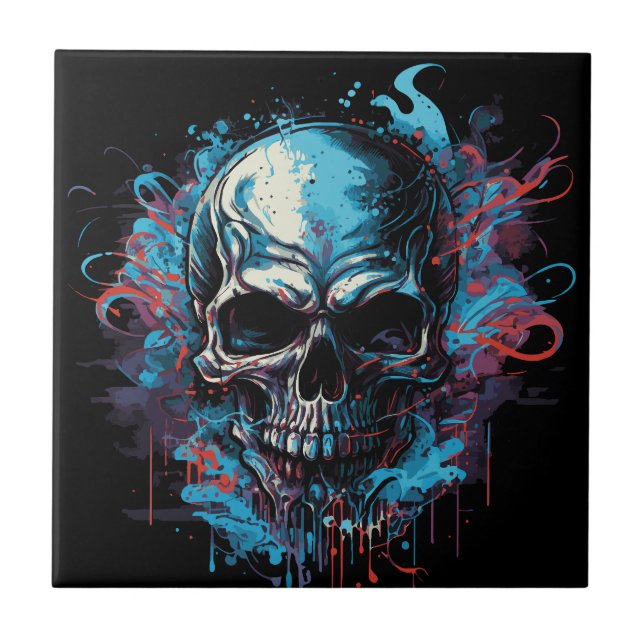 Creepy Skull Ceramic Tile (Front)