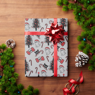 Creepy Skull Ghost and Vampire Cat Wrapping Paper