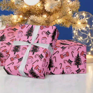 Creepy Skull Ghost and Vampire Cat Wrapping Paper