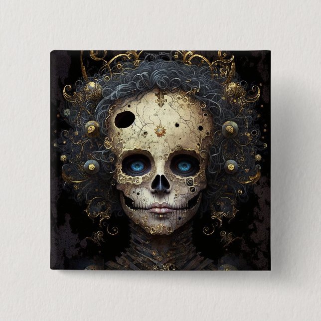Creepy Skull Gothic Dark Fantasy Art 15 Cm Square Badge (Front)