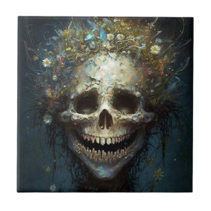 Creepy Skull Gothic Dark Fantasy Art Ceramic Tile
