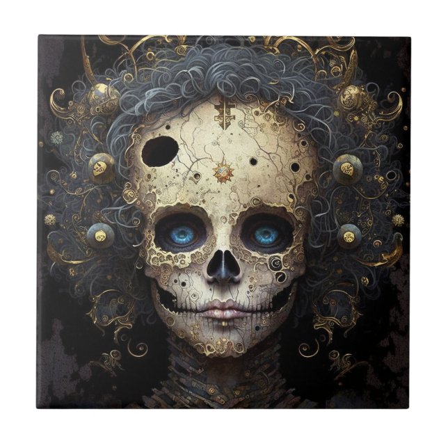 Creepy Skull Gothic Dark Fantasy Art Ceramic Tile (Front)