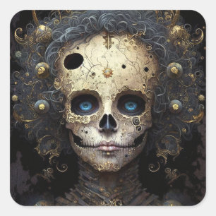 Creepy Skull Gothic Dark Fantasy Art Square Sticker