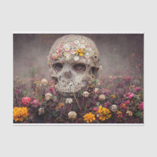Creepy Skull in Flower Garden Decoupage Tissue Pap Tissue Paper