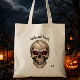 Creepy Skull with Glowing Eyes Custom Initials Tote Bag
