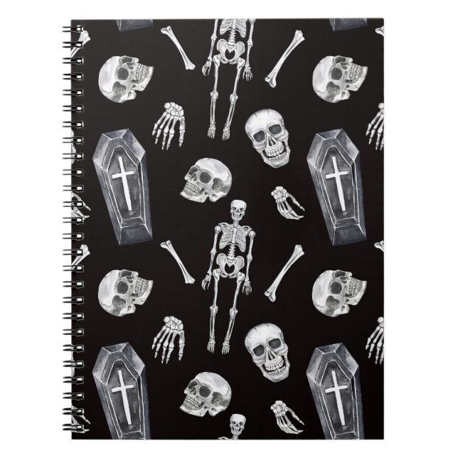 Creepy Skulls: Halloween Watercolor Pattern Notebook (Front)