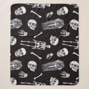 Creepy Skulls: Halloween Watercolor Pattern Sherpa Blanket
