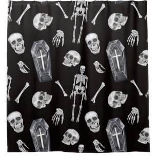 Creepy Skulls: Halloween Watercolor Pattern Shower Curtain