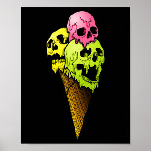 Creepy Skulls Icecream Horror Colourful Halloween Poster