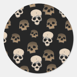 Creepy Skulls Pattern 3D Effect Black Background Classic Round Sticker