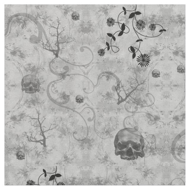 Creepy Skulls Victorian Gothic Fabric (Close Up)