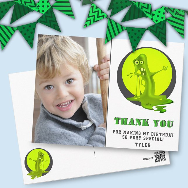 Creepy Slime Monster Birthday Photo Thank you Postcard (Creator Uploaded)