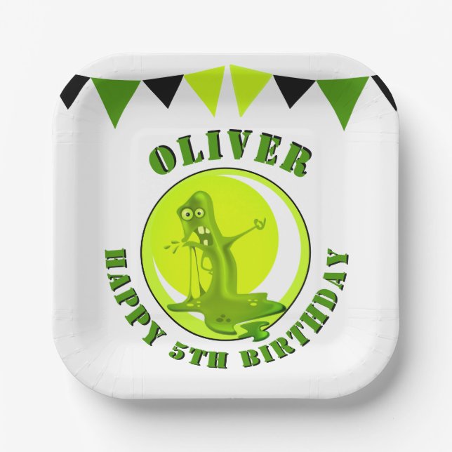 Creepy Slime Monster Kid`s Name Happy Birthday Paper Plate (Front)