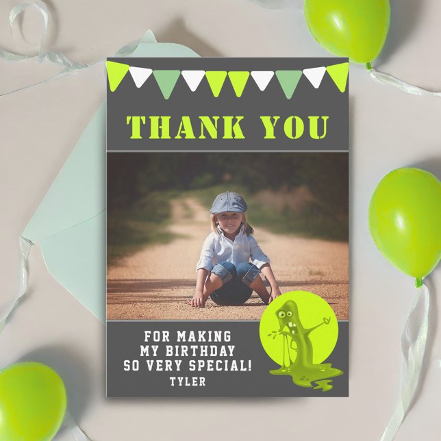 Creepy Slime Monster Photo Birthday Thank You Card (Creator Uploaded)