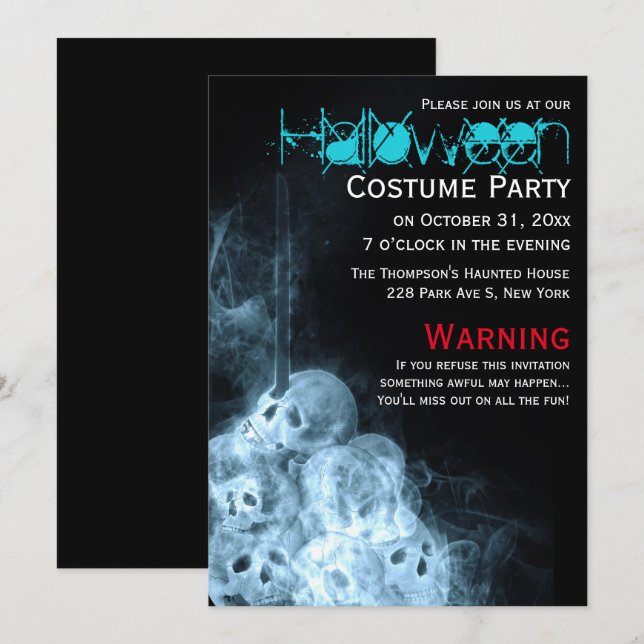 Creepy Smoking Skulls Halloween Costume Party Invitation (Front/Back)