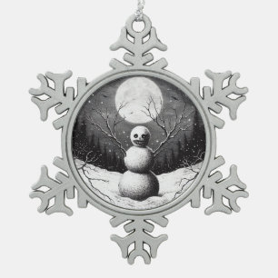 Creepy Snowman Horror Christmas Snowflake Pewter Christmas Ornament