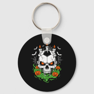 Creepy Soccer Skull Halloween Candle Pumpkins Key Ring
