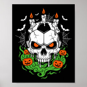 Creepy Soccer Skull Halloween Candle Pumpkins Poster