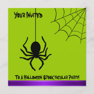 Creepy Spider Green Halloween Party Invitation