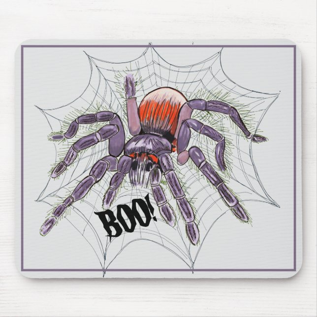Creepy Spider in Giant Web Ink Drawing Mouse Pad (Front)
