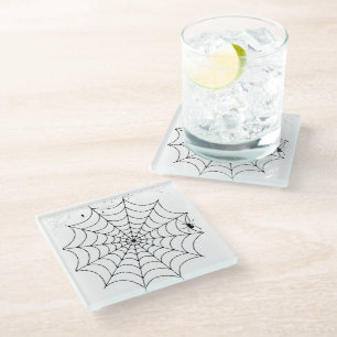 Creepy Spider Web Halloween Glass Coaster