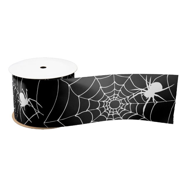 Creepy Spiders on Cobwebs Halloween Satin Ribbon (Spool)