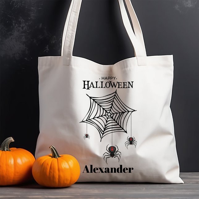 Creepy Spiders on Web Halloween Trick or Treat Tote Bag (Creator Uploaded)