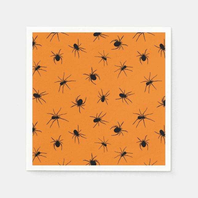 Creepy Spiders Orange Halloween Party Napkin (Front)