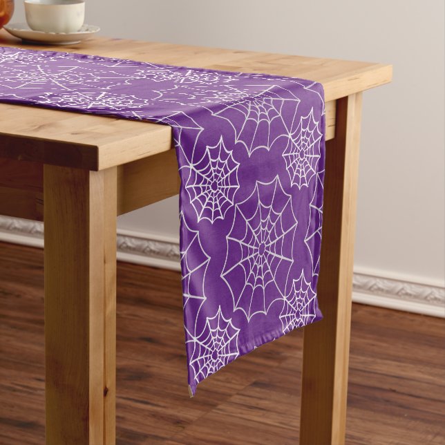 Creepy Spiderwebs Halloween Pattern Short Table Runner (In Situ)