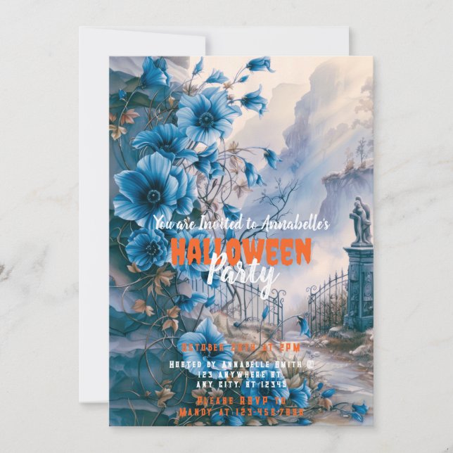 Creepy Spooky Graveyard Cemetery Halloween Party Invitation (Front)