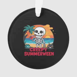 Creepy Summerween - Cute Skeleton On The Beach Cla Ornament