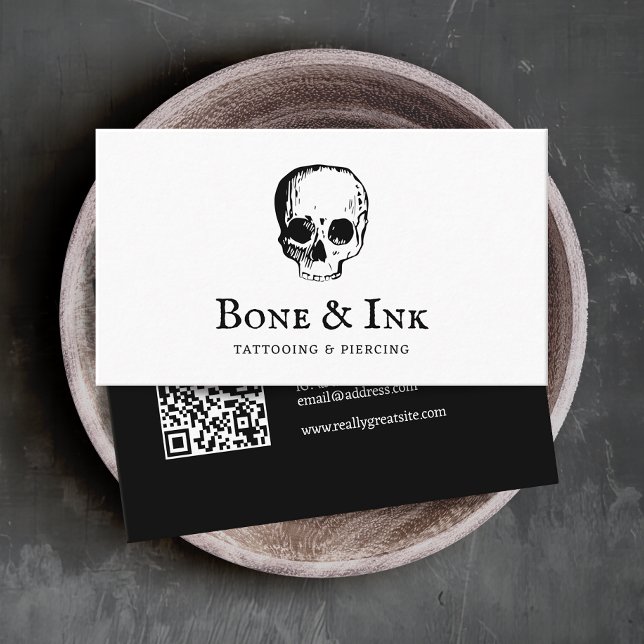 Creepy Tattoo Artist Skull QR Code Business Card (Creator Uploaded)