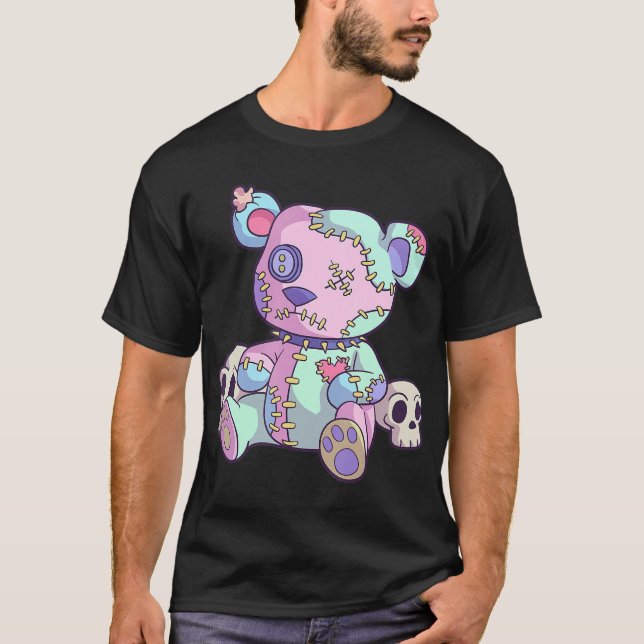 Creepy Teddy Bear Kawaii Pink Pastel Goth Cute T-Shirt (Front)