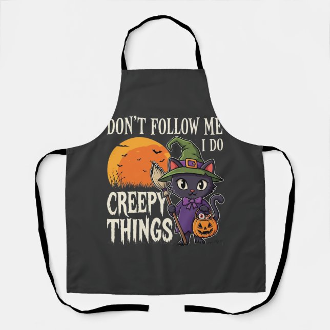 Creepy Things Halloween Cat Witch Design_1 Apron (Front)