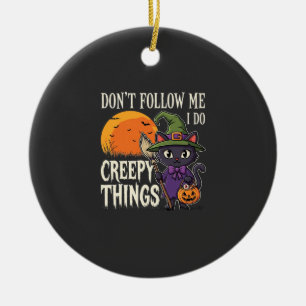 Creepy Things Halloween Cat Witch Design_1 Ceramic Ornament