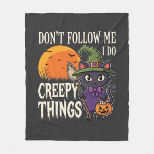 Creepy Things Halloween Cat Witch Design_1 Fleece Blanket