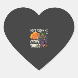 Creepy Things Halloween Cat Witch Design_1 Heart Sticker