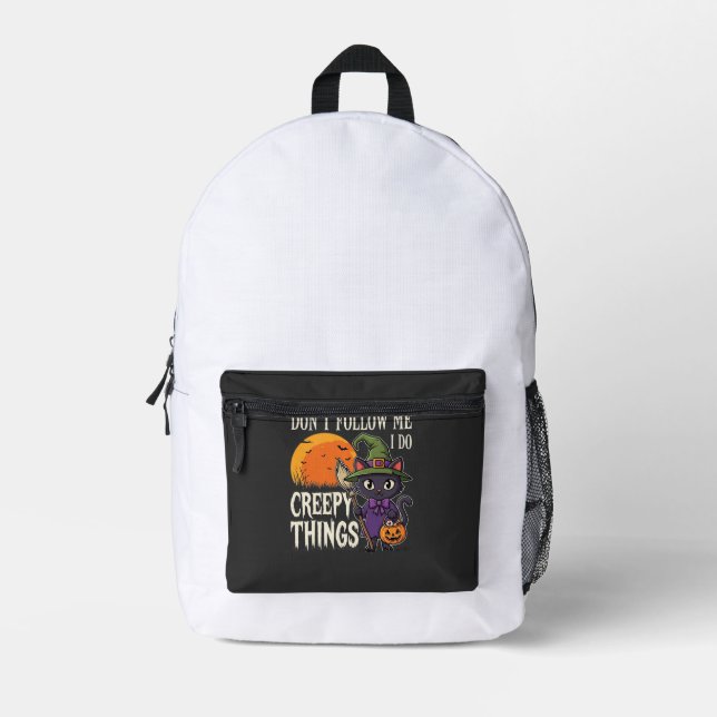 Creepy Things Halloween Cat Witch Design_1 Printed Backpack (Front)