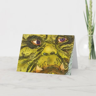 Creepy Turtle Monster Black Outline Cartoon Card