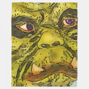 Creepy Turtle Monster Black Outline Cartoon  Fleece Blanket