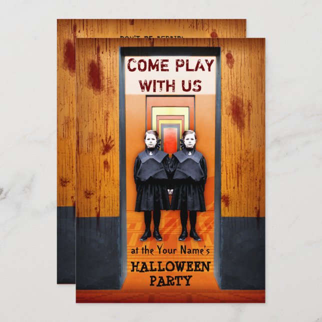 Creepy Twins Halloween Party Bloody Horror Invitation (Front/Back)